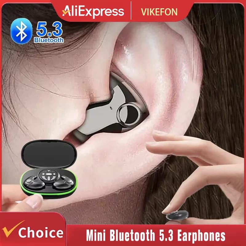 Auricolari Wireless TWS Bluetooth 5.3, Cuffie Invisibili per il Sonno, Auricolari Nascosti, Impermeabili IPX5, Riduzione del Rumore, Cuffie Sportive