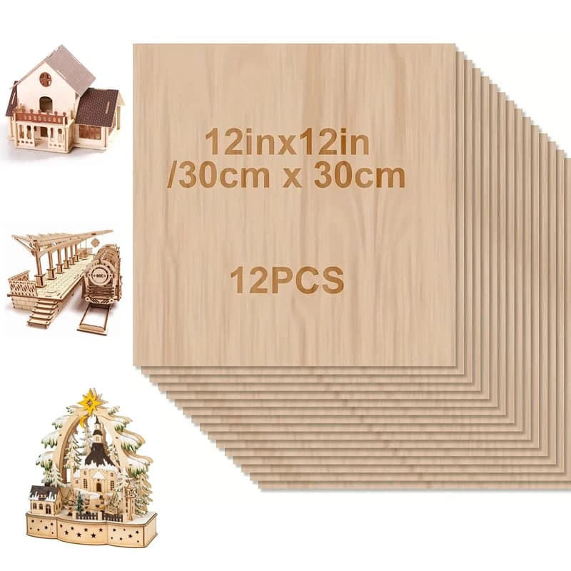 12 sheets 30x30 cm/20x30 cm - 2 mm plywood sheets for cutting and engraving laser wood not finished for crafts diy model