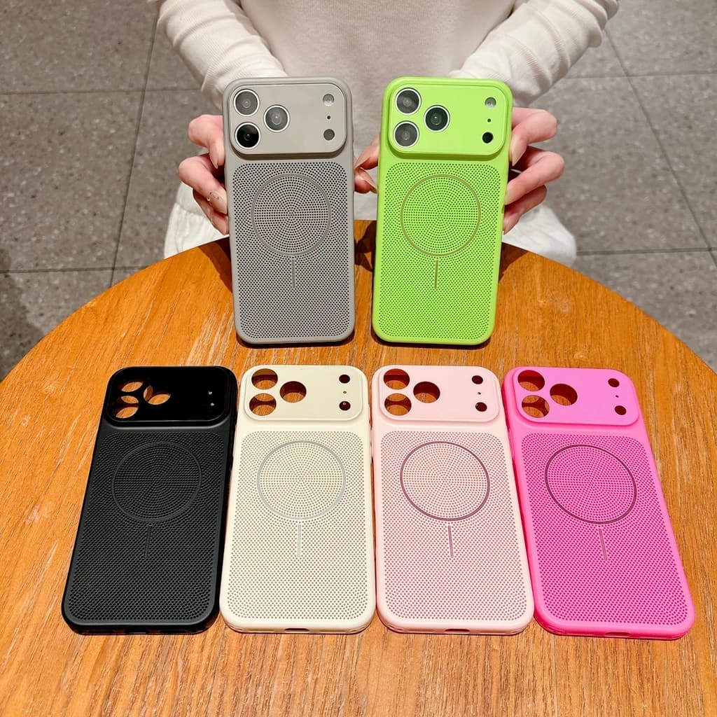 Cover per iPhone 17 16 15 14 Pro Max Plus con Dissipazione del Calore in Mesh Estivo, Pellicola Protettiva per Fotocamera e Protezione Magnetica Anti-Shock