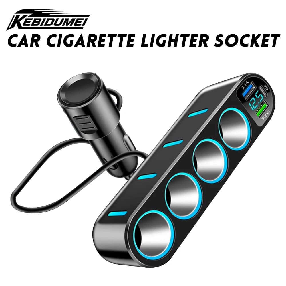KEBIDUMEI 66W Presa accendisigari per auto Splitter USB/Tipo-C Adattatore di alimentazione per caricabatterie 7in1 Display digitale Presa Accessori per auto
