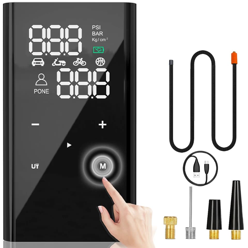 Pompa ad aria portatile wireless da 150 PSI, gonfiatore elettrico digitale per pneumatici da 8000 mAh, mini compressore d'aria per biciclette, motociclette e palloni sportivi