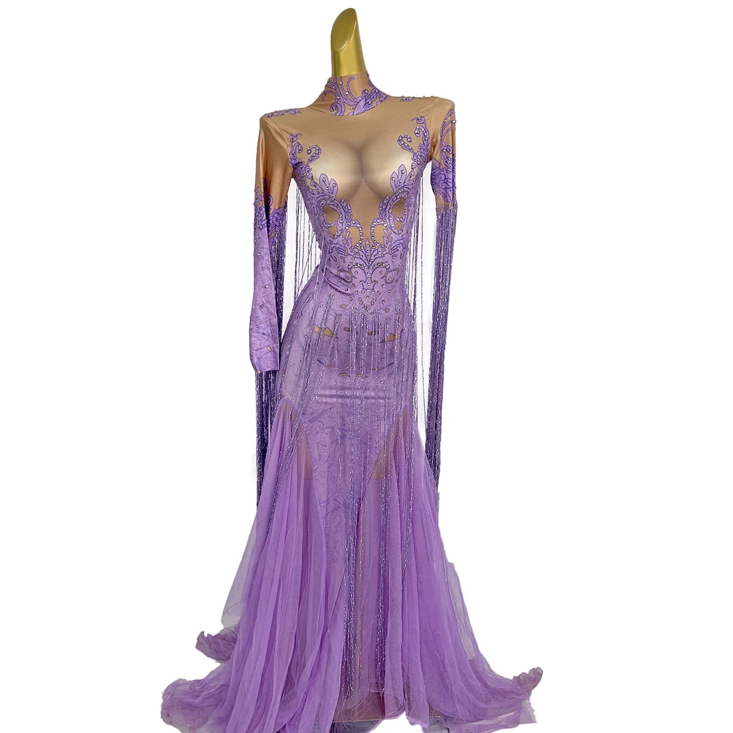 Elegante banchetto da ballo con strass Abito a sirena Abito da ballo da donna Drag Queen Performance Wear Abito da sera per feste da donna