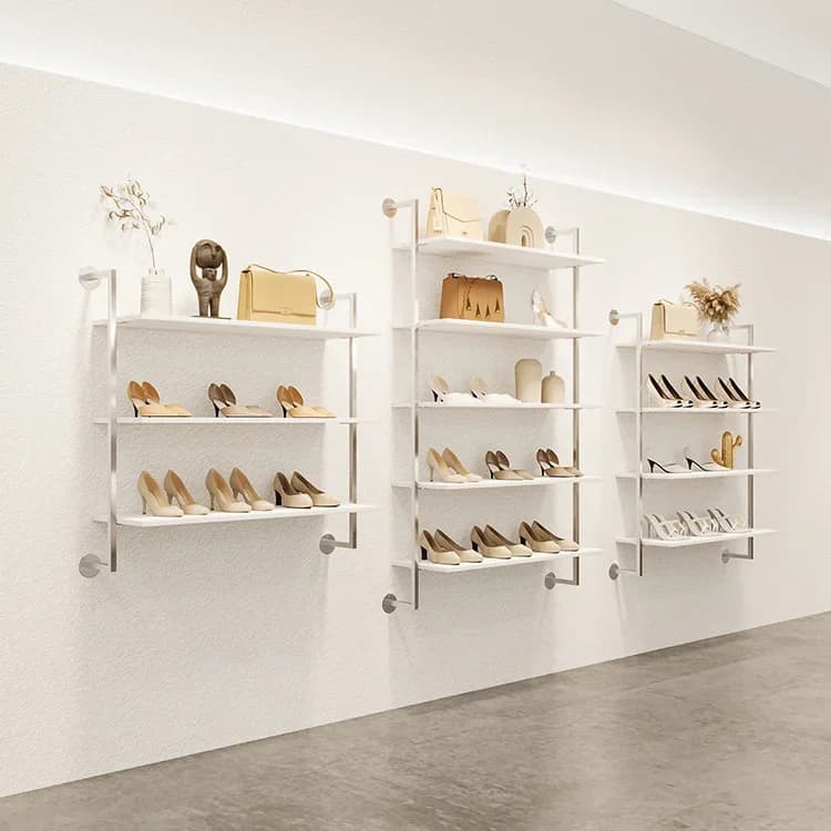 Clothing store women's multi-layer shoe bag rack store wall rack stainless steel brushed solid wood bag display rack