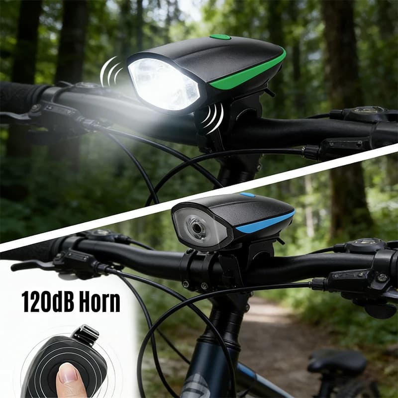 Luce Anteriore per Bicicletta BUCKLOS Ricaricabile USB con Clacson Elettrico 120dB Faro per Bici Impermeabile Torcia per Ciclismo