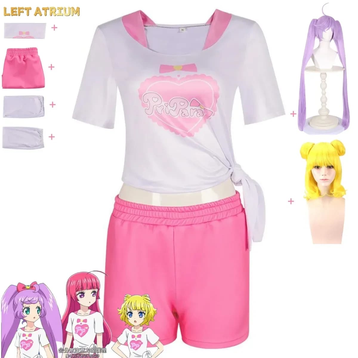 Costume Cosplay Anime Pripara Hojo Sophy Manaka Laala Minami Mirei SoLaMiSMILE, T-shirt, Pantaloncini, Parrucca, Completo Sexy e Grazioso per Donna