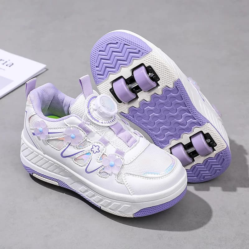 Heelys Four wheel skating sports shoes decorated with small children's flowers, breathable roller skating shoes, holiday gifts
