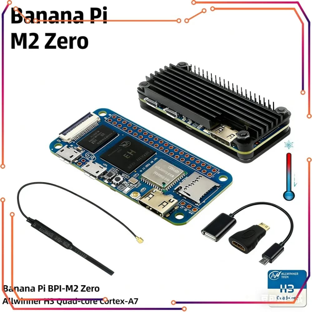 Banana Pi M2 Zero BPI-M2 Zero Allwinner H3 Cortex-A7 WIFI e BT, Dimensioni Identiche a Raspberry Pi Zero 2 W, Case e Alimentatore Opzionali