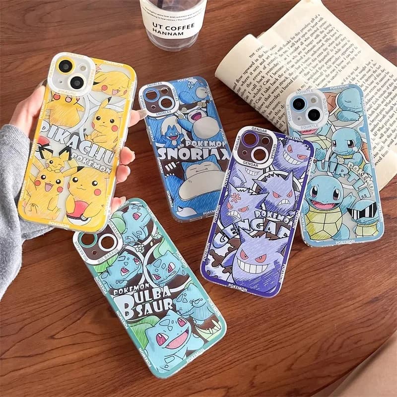 Carino POKEMON Pikachu Cassa Del Telefono per iPhone 11 12 13 14 15 16 17 Pro Max Plus mini 16E Air Snorlax Squirtle Gengar Copertura Morbida