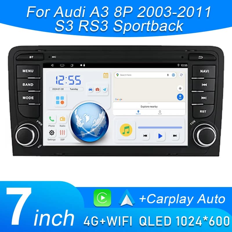 7" Android Auto Radio For Audi A3 8P 2003-2012 S3 RS3 Carplay Car Multimedia RDS GPS 2din Autoradio AI Voice 8 Cores 4G WIFI DVD