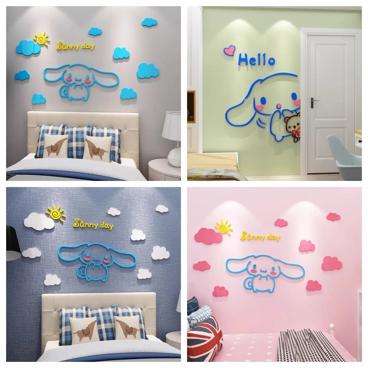 Adesivi Sanrio Layout acrilico 3D Stereo Cartoon HelloKitty Cinnamoroll Pittura murale Adesivo Room Decor Carta da parati carina Regalo per bambini