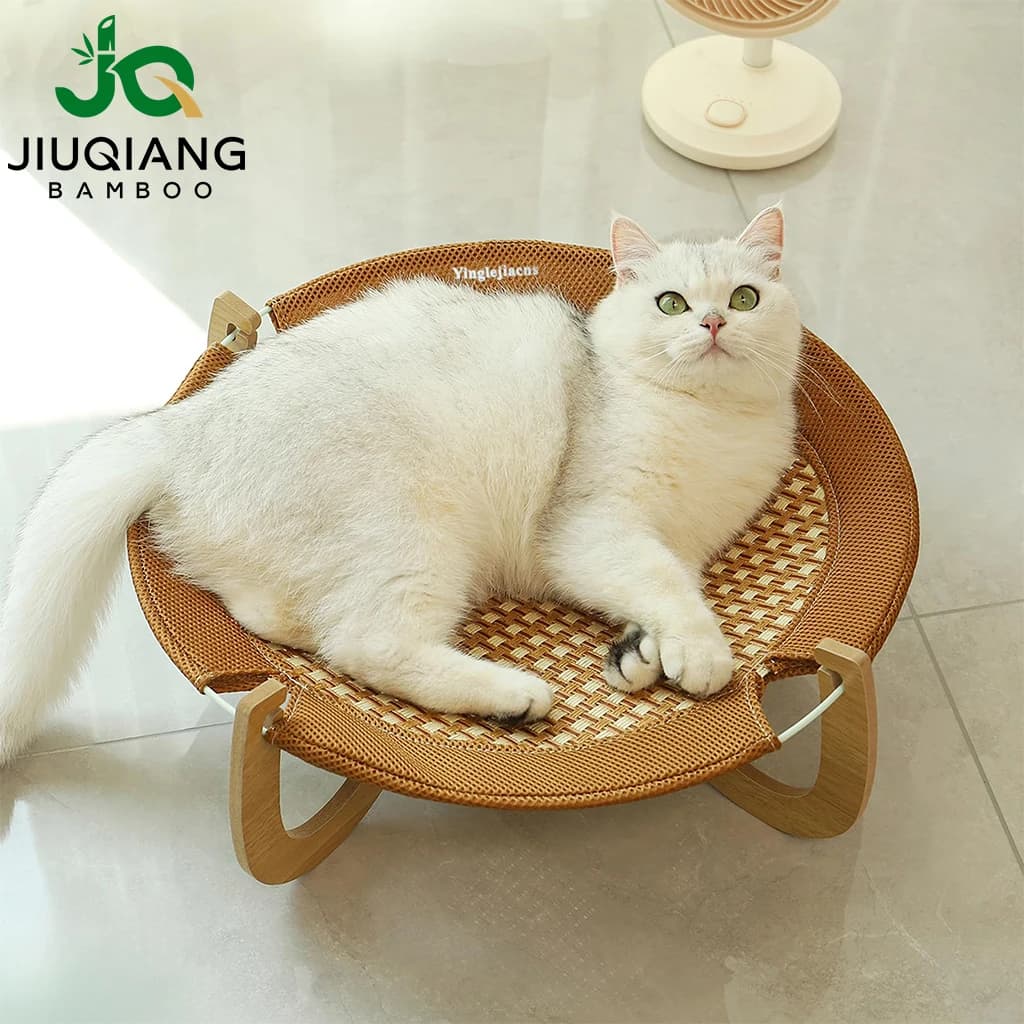 Cuccia per Gatti Rialzata in Legno con Design Staccabile, Amaca per Gatti da Interno e Cani di Piccola Taglia