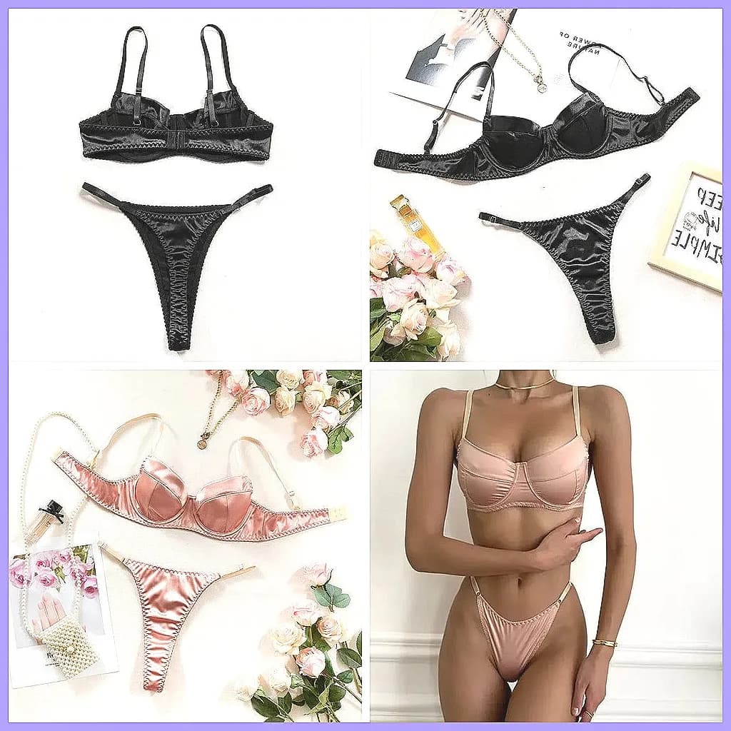 Set of Sexy Lingerie in Two Pieces, Bra in Pizzo and Perizoma, Complete Female Intimate with Contrast Details