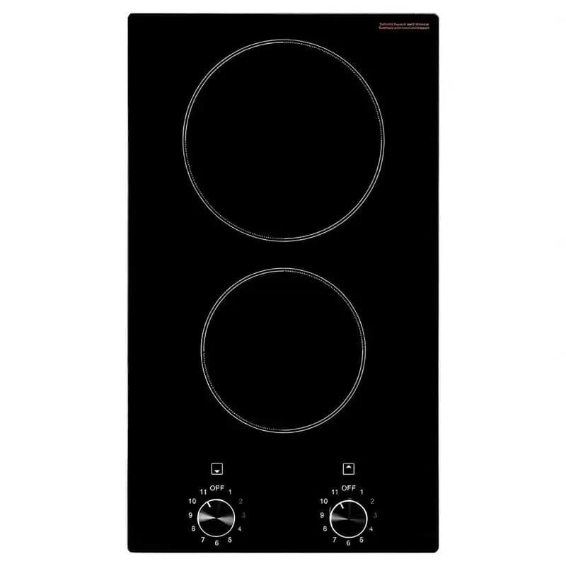 Electric Cooktop, 12 inch 2 Burners Built-in Electric Stove Top, 3000W Ceramic Top Radiant Cooktop, with Glass Panel, Knob Control, 11 Heat Levels, 220-240V, Hard Wire (No Plug)