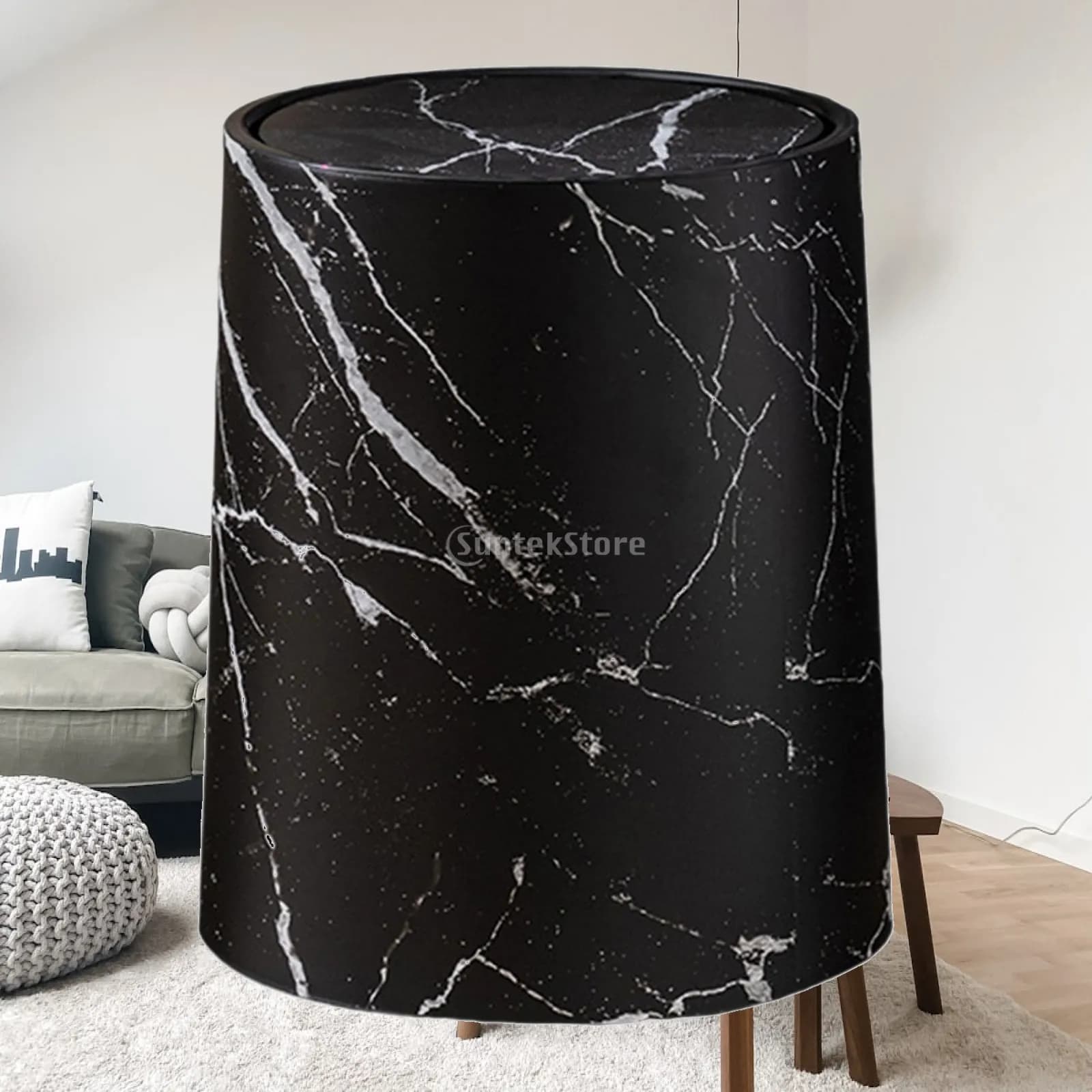 Stylish Double Compartment Marble Trash Can with Flip Lid Garbage Container for Office Bathroom Kitchen