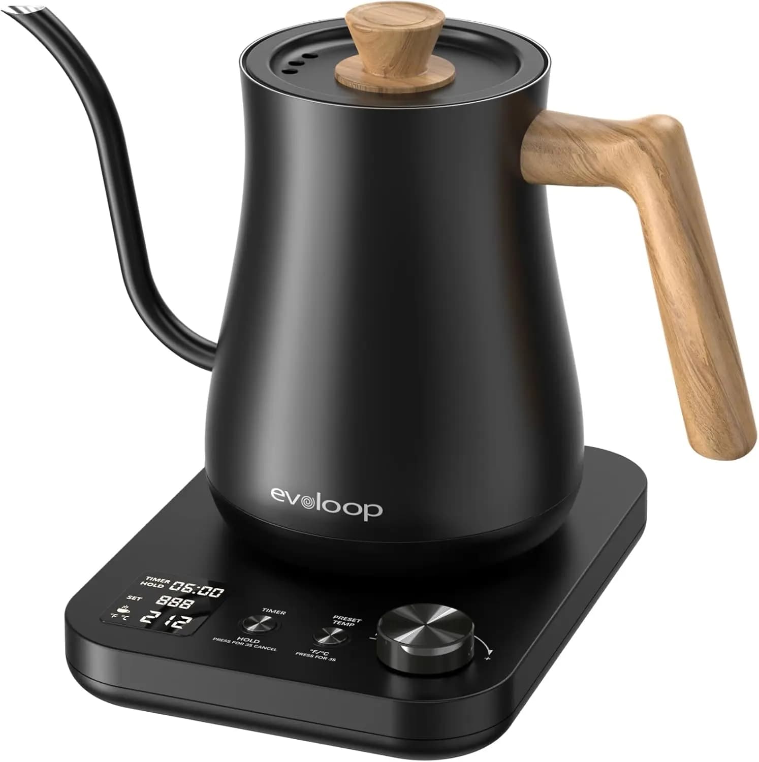 Bollitore elettrico a collo d'oca con temperatura ±1 ° Controllo F, riscaldamento rapido da 1200 W, acciaio inossidabile, perfetto per preparare caffè e tè