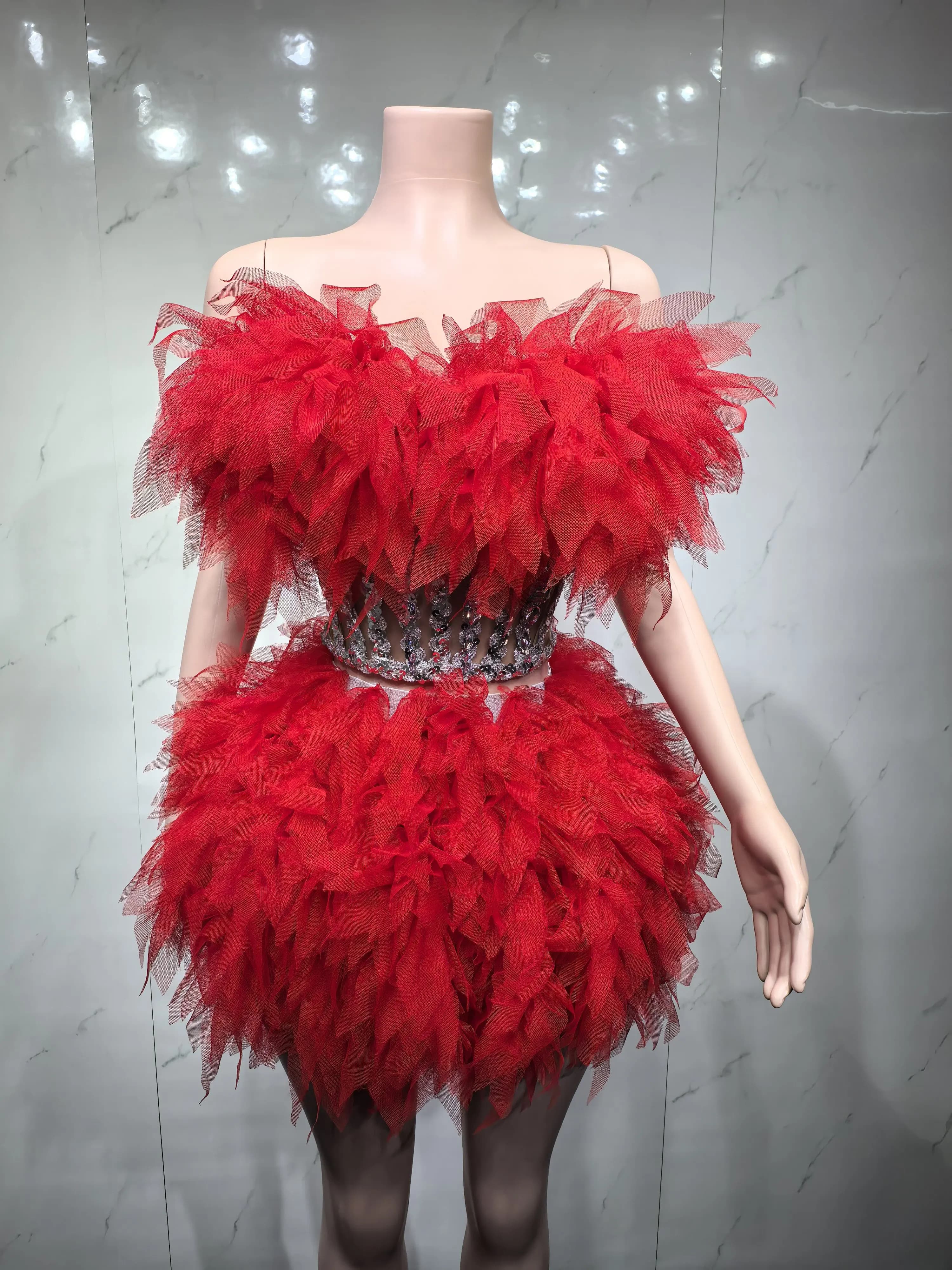Ensemble haut et jupe sexy en dentelle, robe rose trend, anniversary party, club dragqueen 303, performance Y001