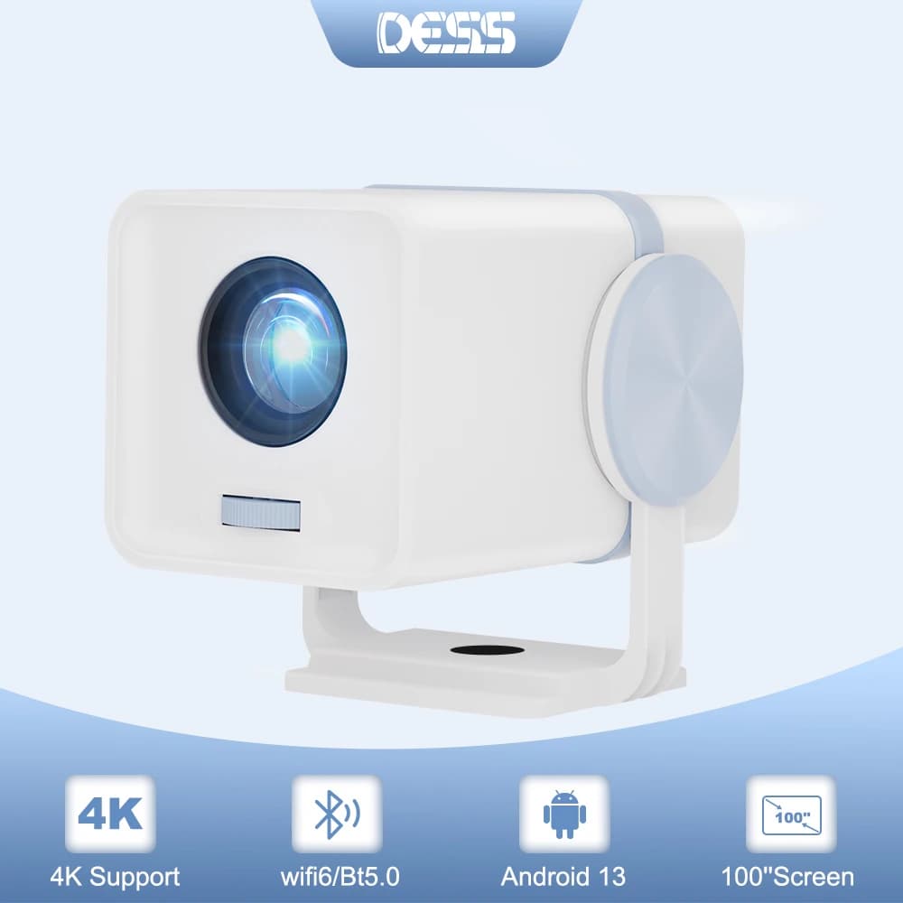 DESS 2025 nuovo proiettore portatile Android 13 Proiettore di qualità HD doppio mini proiettore home theater WiFi6 può essere ruotato 180 ° Tipo
