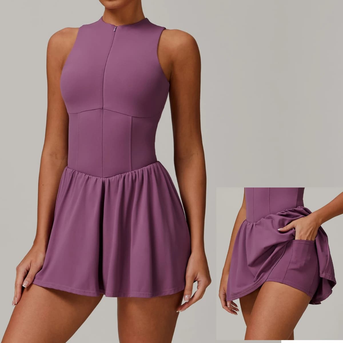 Abito da tennis Abbigliamento da golf Sport Cerniera Set da yoga per donna Allenamento Pickleball Badminton Skorts Abbigliamento sportivo con imbottitura