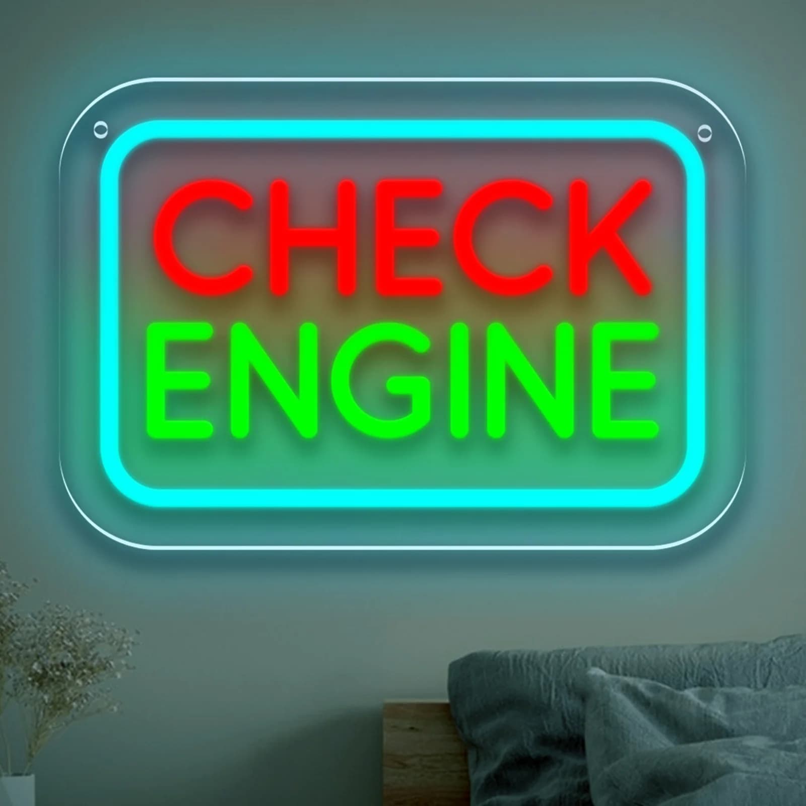 Insegna al Neon LED 'Check Engine', Luce Notturna USB, Decorazione per Garage Auto, Officina Meccanica, Man Cave, Regalo