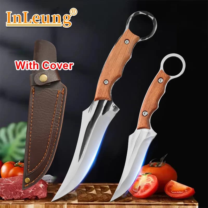 Multi-functional kitchen knife forged by hand Cooking knife for cutting stainless steel barbecue meat Fruit peeling knife Boning knife with lid