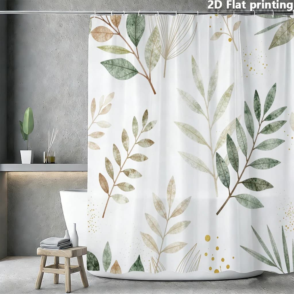 Waterproof Botanical Leaf Print Shower Curtain Bathroom Decor Greenery Foliage Curtain Modern Tropical Aesthetic Shower Liner