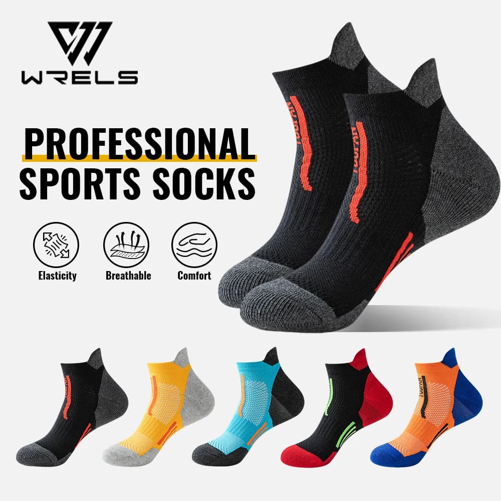 WRELS 1/2/3 Pairs Hiking Socks Men Arch Support Ankle Compression Socks Fitness Running Quick Dry Cushioned Athletic Socks