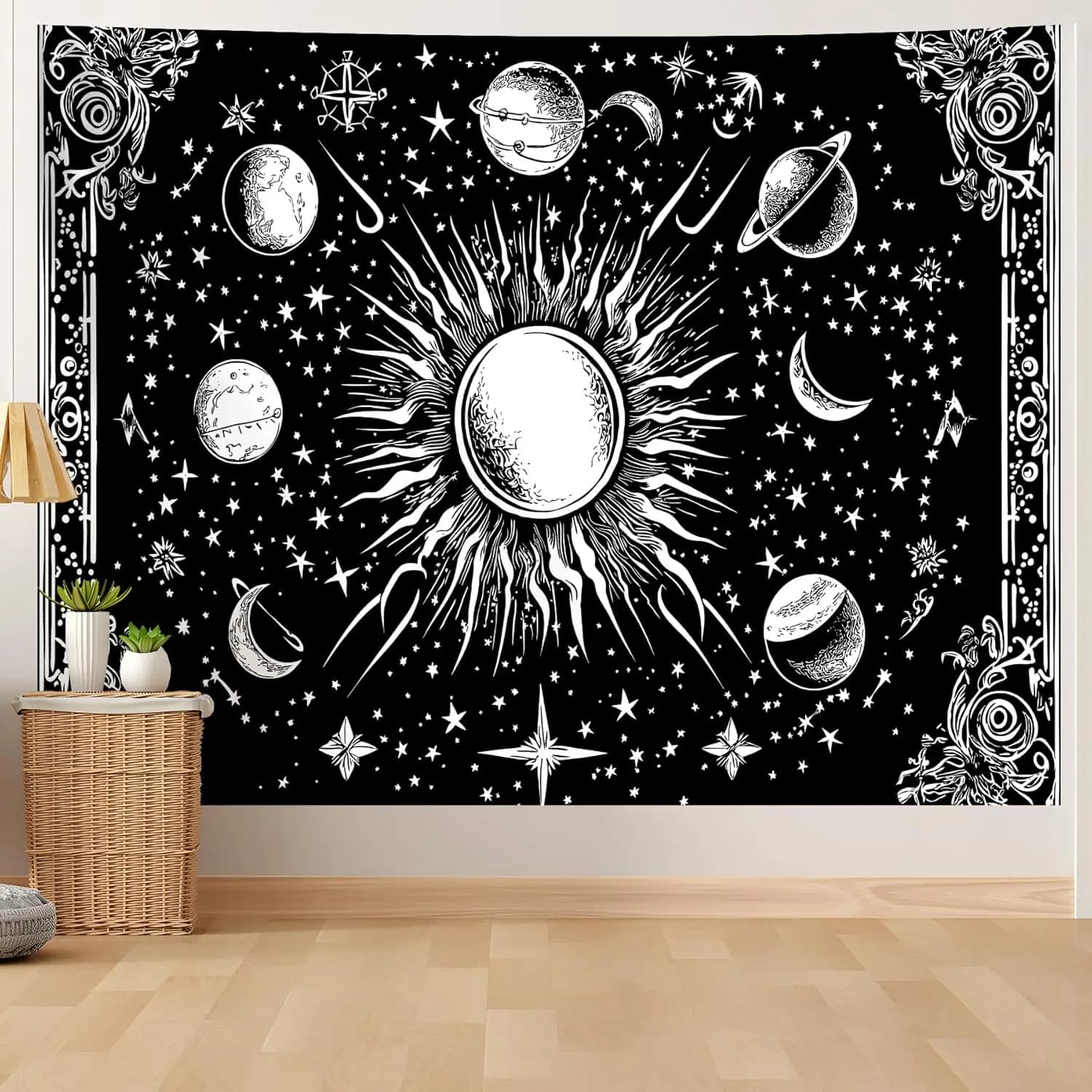 Arazzo di carte dei tarocchi, arazzo dei tarocchi della stella della luna del sole, poster di arte della parete della Boemia, arazzi floreali vittoriani da appendere alla parete per la camera da letto