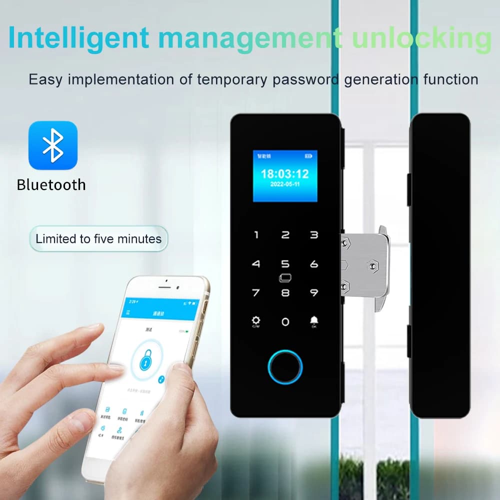 Haha-Lock APP Blocco in vetro per impronte digitali Bluetooth Smart Porta scorrevole Presenza Serratura digitale elettronica Telecomando per scheda IC RFID
