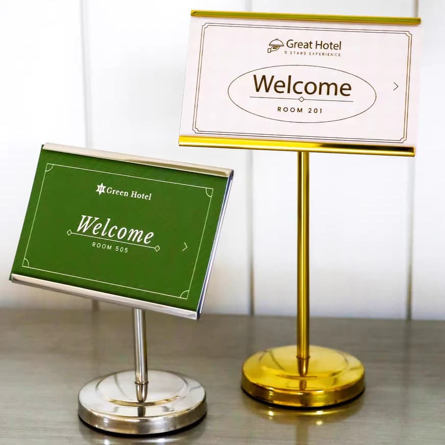 Supporto per cartello menu in acciaio inossidabile 90x55mm Espositore per tavolo da ristorante Numero Nome Porta carte Porta etichette prezzo
