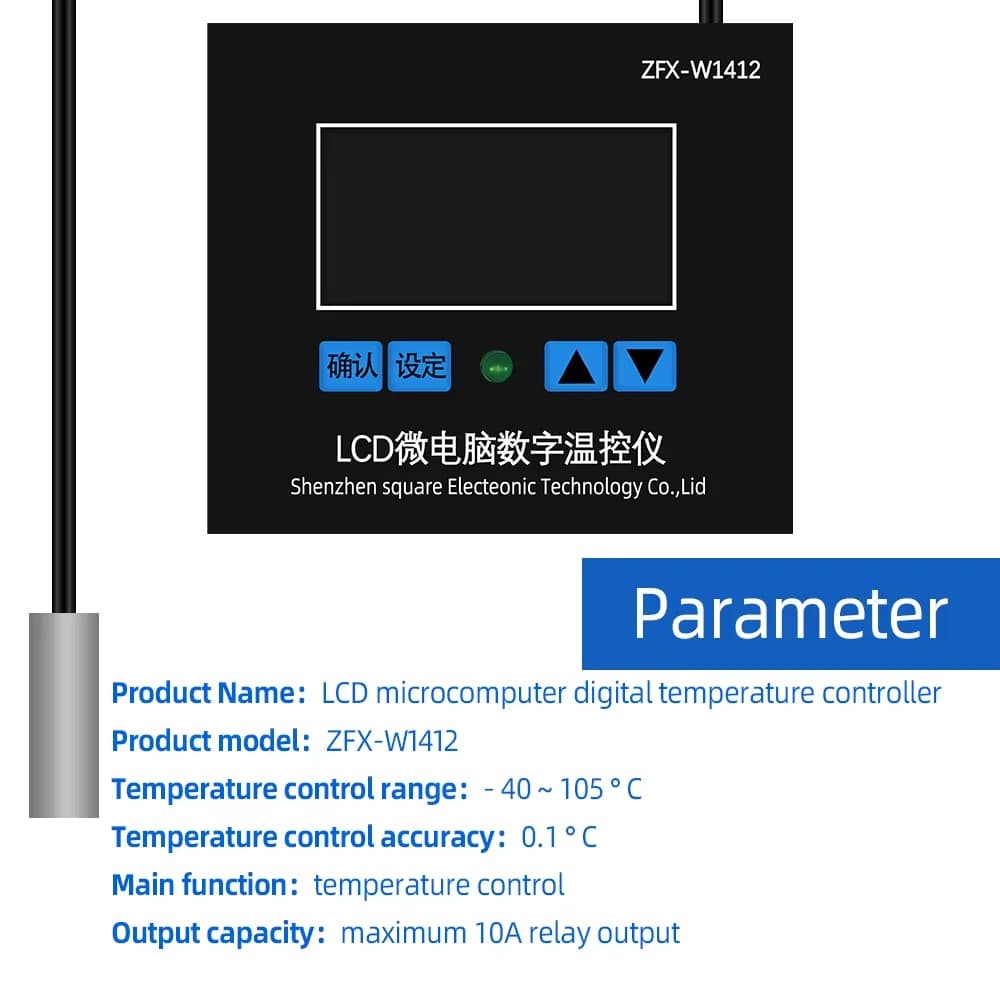 Termostato ZFX-W1412 con Sensore e Interruttore, Controllo Temperatura Microcomputerizzato 12V 24V 220V, Scheda di Raffreddamento e Riscaldamento