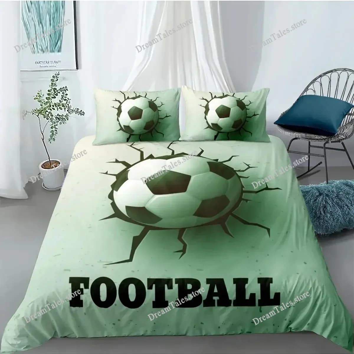 Set Copripiumino Calcio e Muro Antico Danneggiato, Set Biancheria da Letto per Ragazzi, Copripiumino in Poliestere Queen Size 74