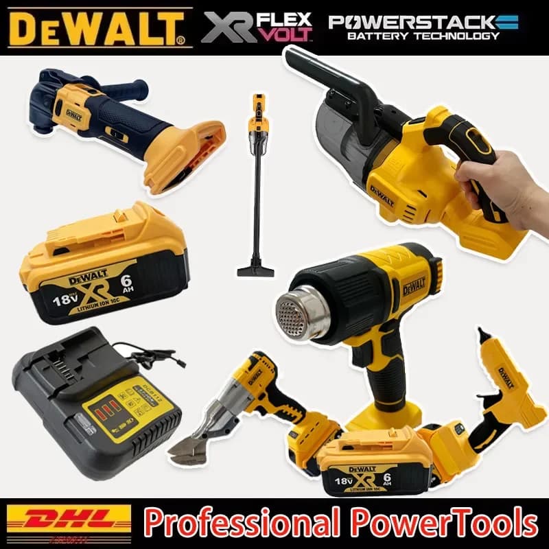 Utensili Elettrici DeWalt: Smerigliatrice Angolare, Pistola per Colla a Caldo, Pistola ad Aria Calda, Aspirapolvere Compatibili con Batterie DeWalt e Caricabatterie