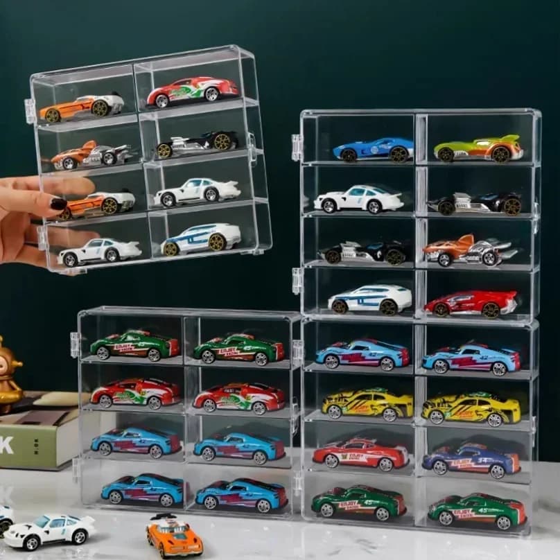 Scatola di visualizzazione per auto in acrilico 1:64 per Hot Wheels modello di auto giocattolo 8 griglie armadio rack scatole di immagazzinaggio per auto impilabili antipolvere trasparenti