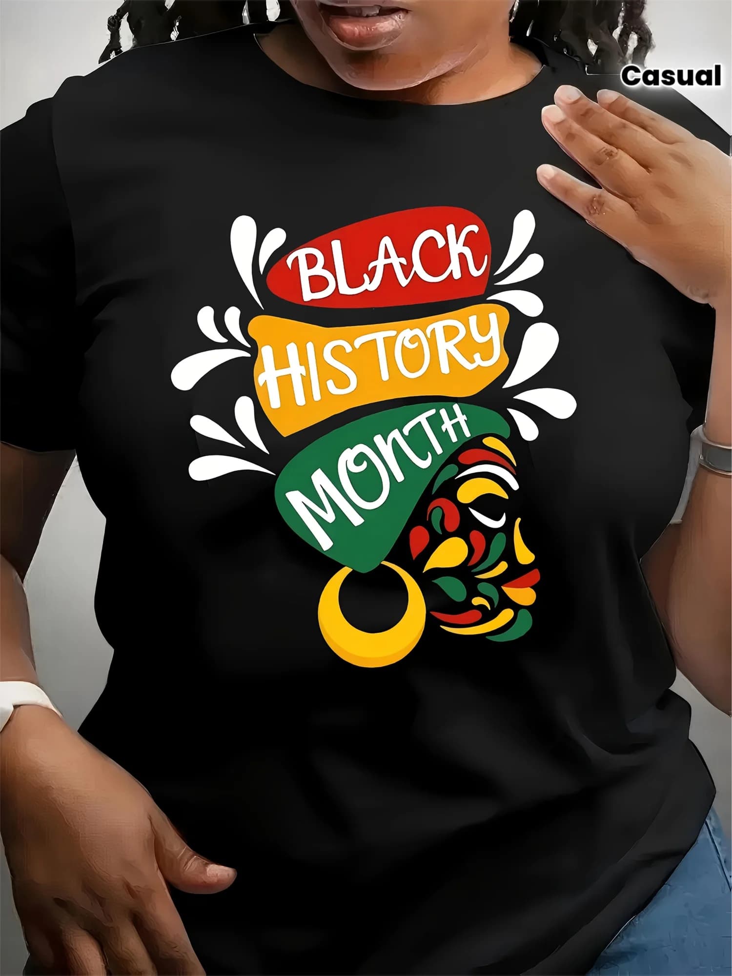 Women's T-shirt for Black History Month | Pan-African Colors Inspired by Africa (Rosso/Giallo/Verde) with Map of Africa and Rasta Symbols