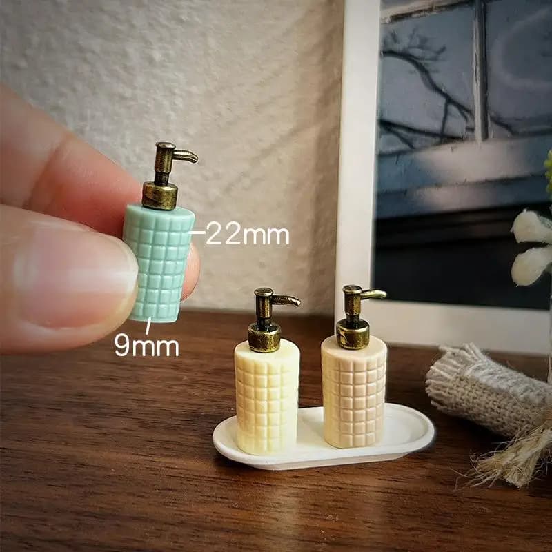 Miniature Soap Dispenser Grid Texture Mini Lotion Bottle Dollhouse Accessory Match 1:12 Scale Micro Furniture Scene Decor