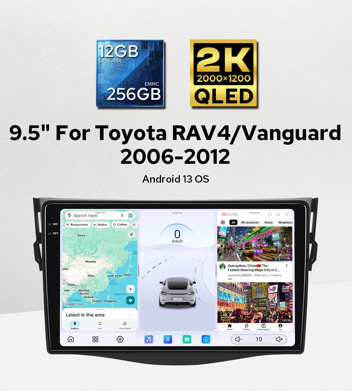 JOYING 2000*1200 2K QLED Lettore multimediale stereo per auto per Toyota RAV4/Vanguard 2006-2012 CarPlay Android Auto USB Tipo-C HDMI