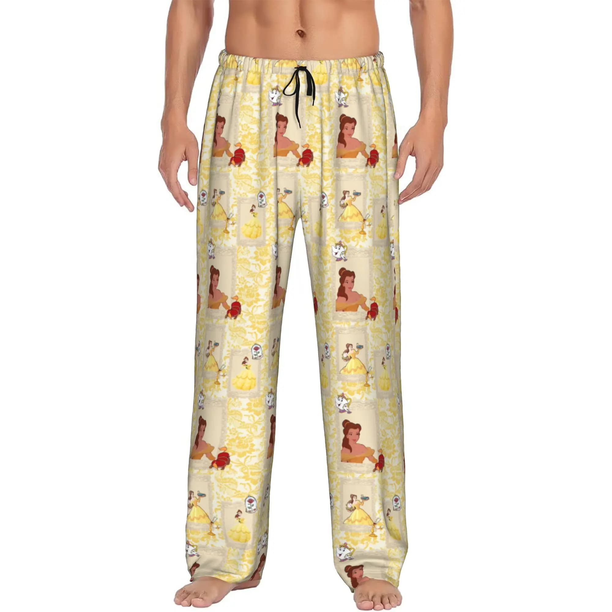 Custom Beauty And The Beast Pajama Pants Sleepwear Men Elastic Waistband Sleep Lounge Bottoms with Pockets