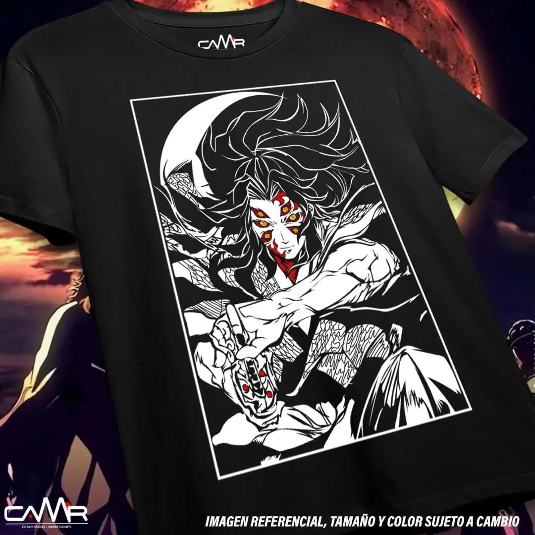 T-shirt Upper Moons Kokushibo Kimetsu no Yaiba Demon Slayer Anime camicia nera tutte le taglie
