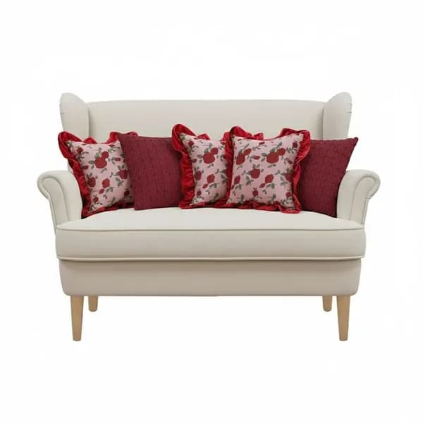 Set di 5 Copricuscini SOGA Rose Garden con Volant Bordeaux e Federe in Maglia a Trecce Rosso Intenso per Arredamento Divano
