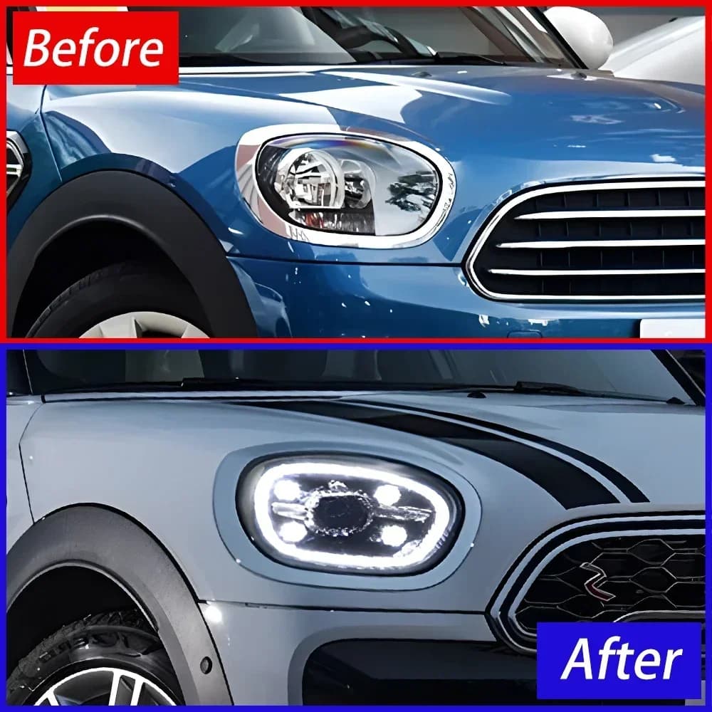 Gruppo Fari Anteriori per Mini Countryman F60 2017-2020, Fari LED Auto Aggiornati con Design a Cristalli e Lente Proiettore, Accessori