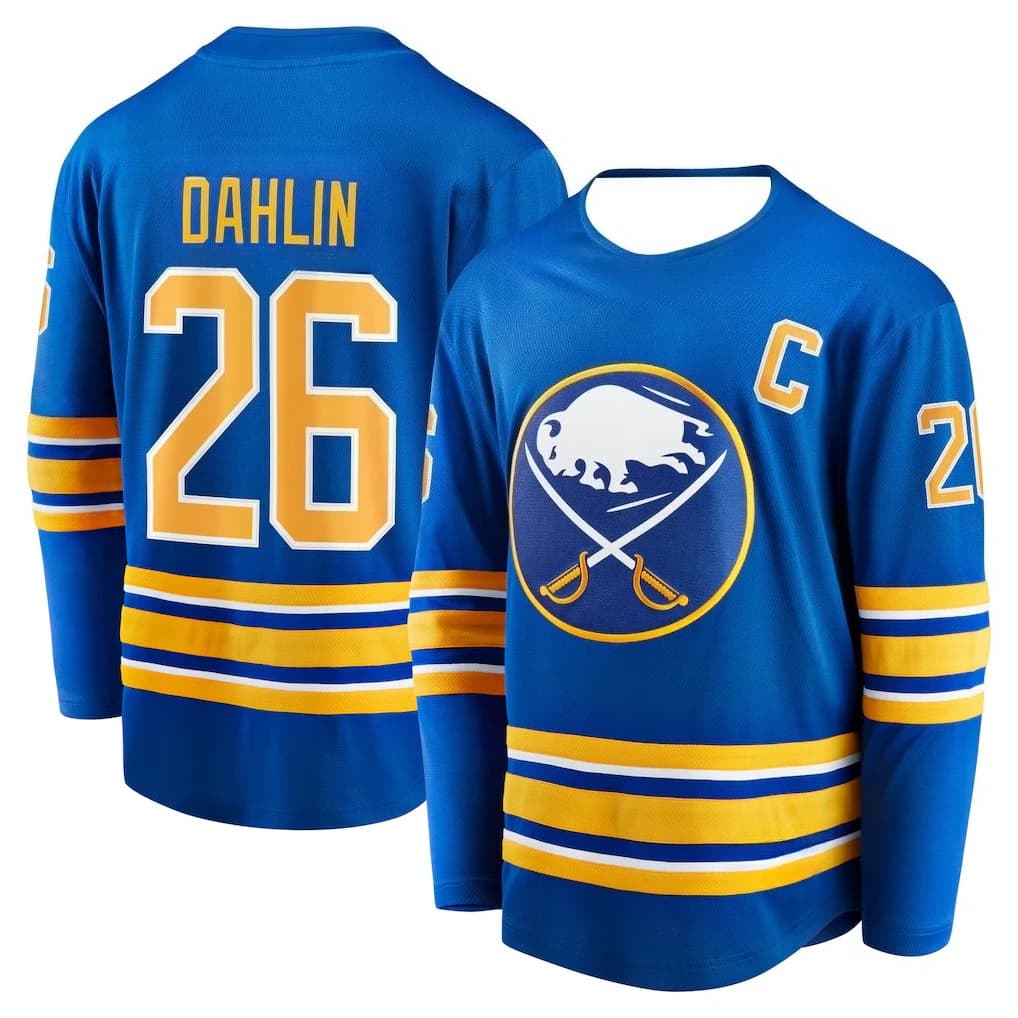Hockey Knife - Blue with Yellow/White Accents "Dahlin 26" Captain "C" Buffalo Bison Logo Sports Knife 3D HD Prints