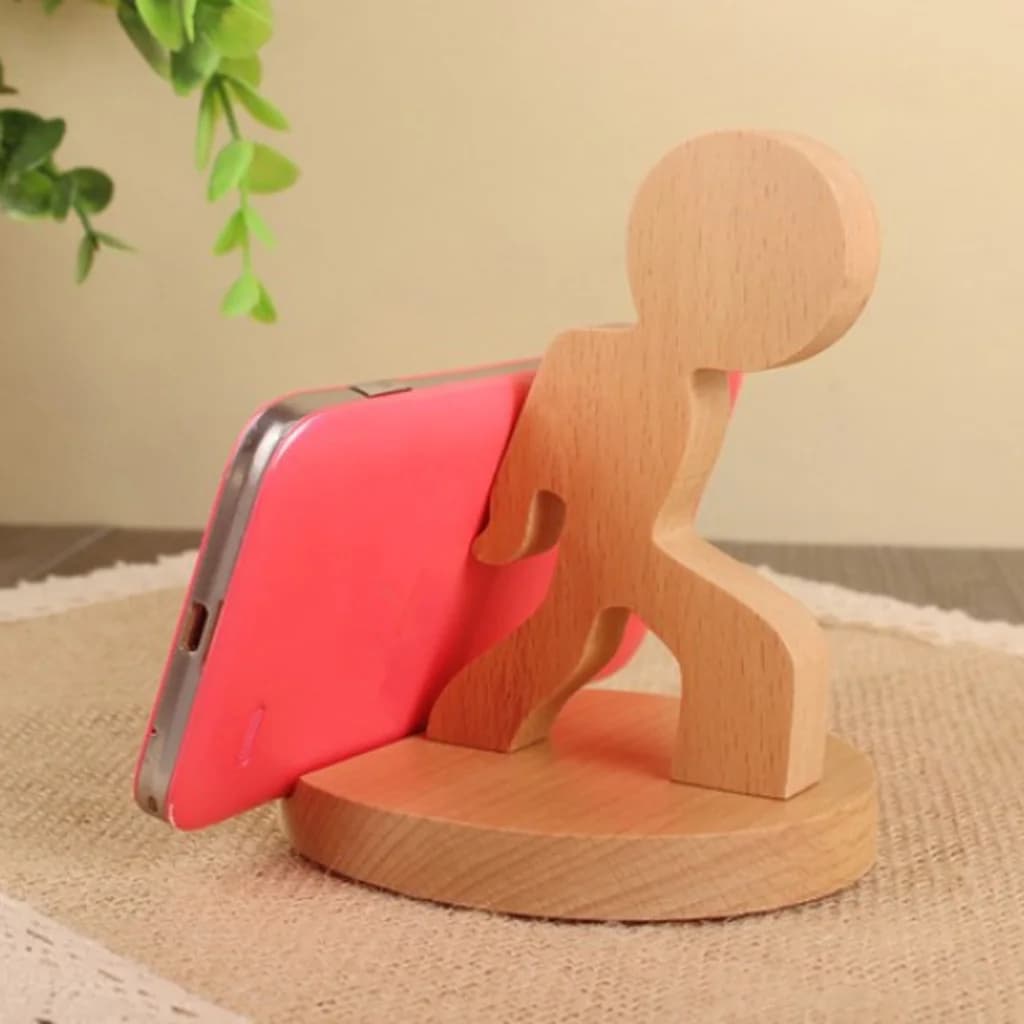 Cute Deer Shaped Wood Phone Stand Holder Handcrafted Universal Desktop Tablet Holder for Mobile Devices and Laptop