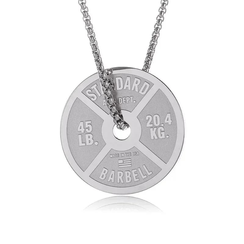 Necklace with stainless steel fitness handlebars, weight plate, chain pendant with men's barbell, fitness jewelry for lifting youth weights