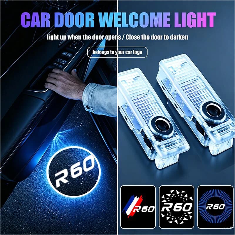 2PCS LED Car Door Welcome Ghost Shadow Courtesy Projector Badge Lamp Decor for Mini Cooper JCW R60 Emblem 2011‑2014 Accessories
