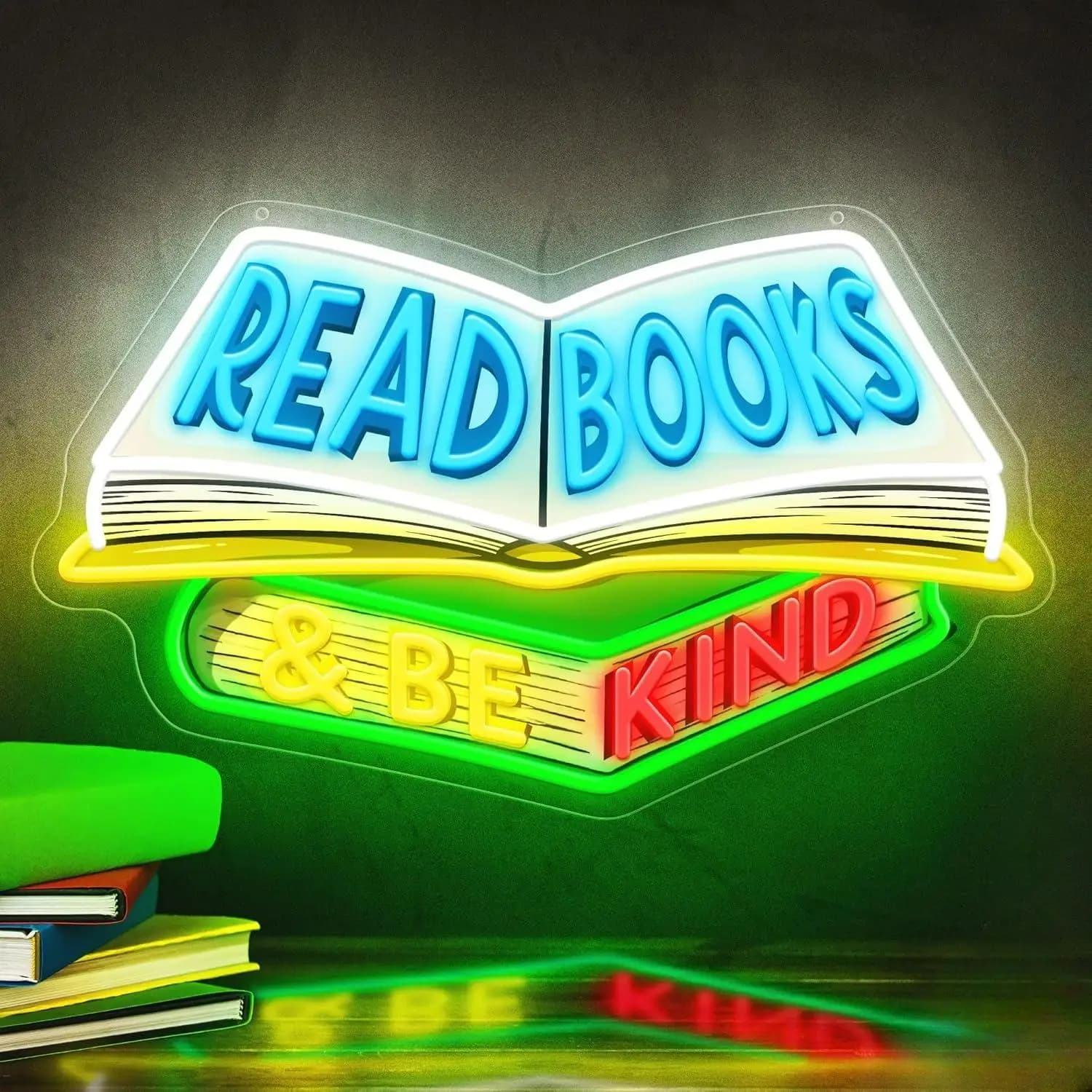 Insegna al Neon LED 'Leggi i Libri e Sii Gentile' per Decorazione Murale, Regolabile per Sala Lettura, Studio, Aula, Biblioteca, Caffè, Regali