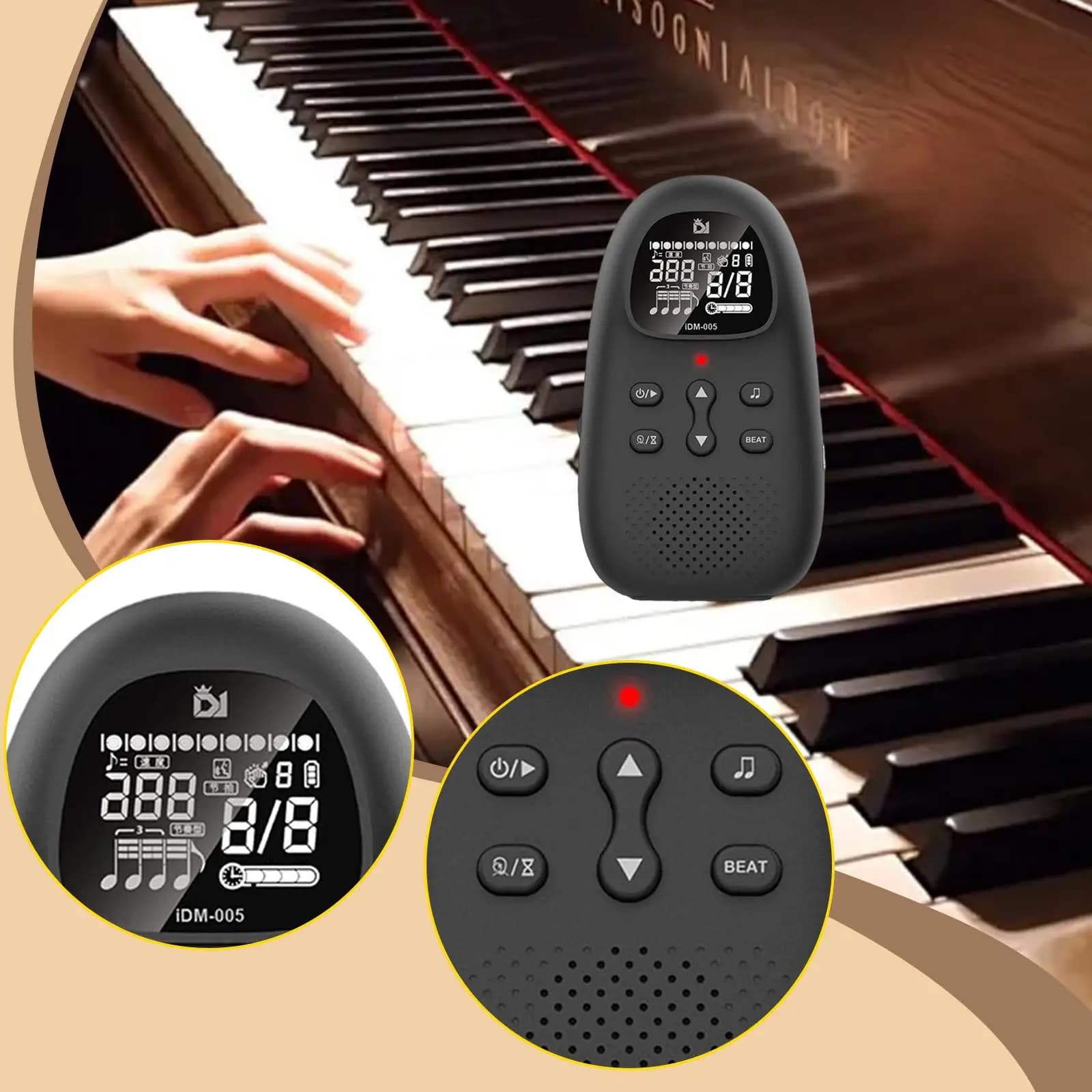 Metronomo Digitale con Volume Regolabile, Timer Multifunzione e Pad per Esercitazioni per Pianoforte, Violino, Batteria, Chitarra, Flauto, Basso
