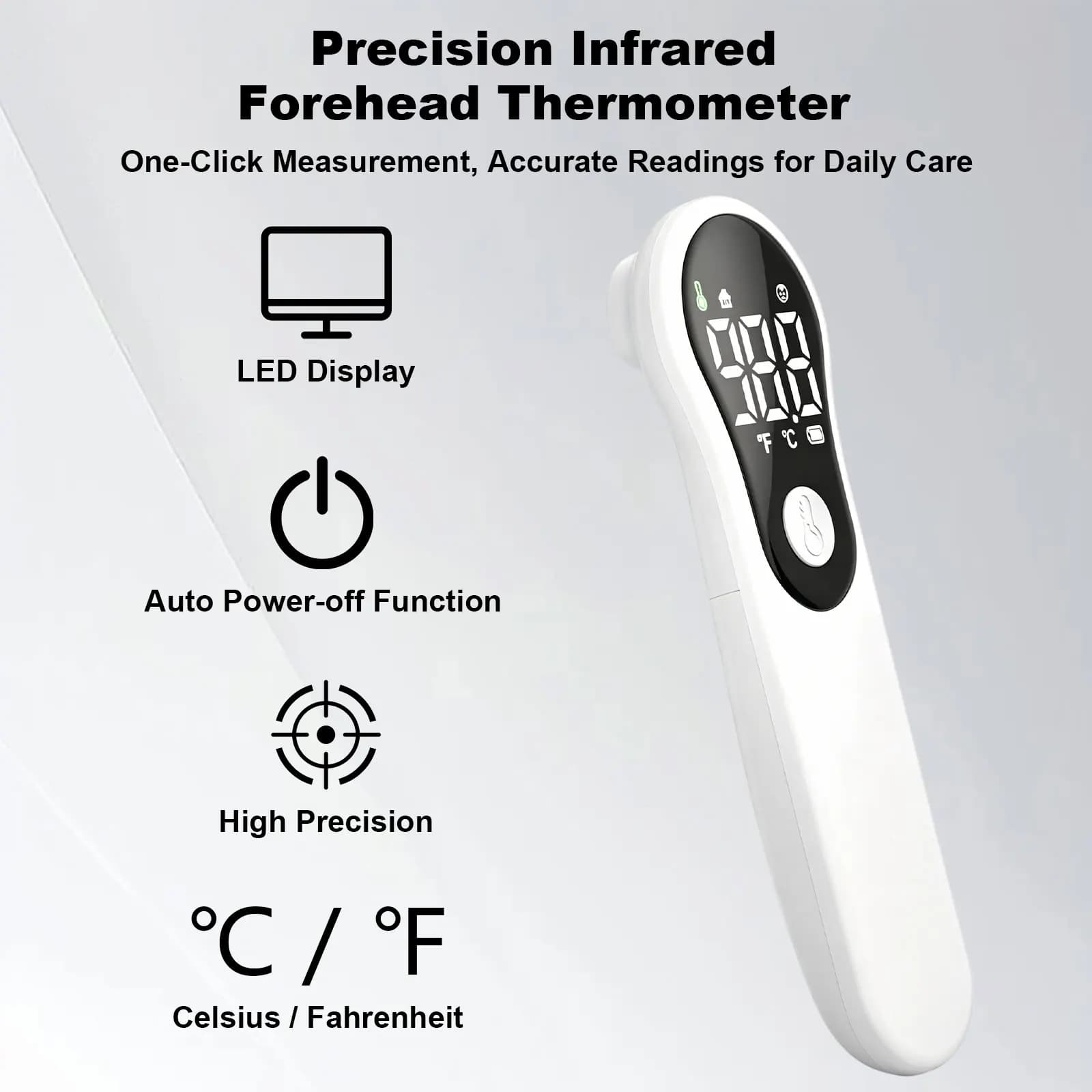 Forehead Thermometer for Adults and Kids, Digital Baby Thermometer | 1s Fast Accurate Reading, 3 Color Fever Alarm, Forehead & Object Mode, Non Contact, Battery Included