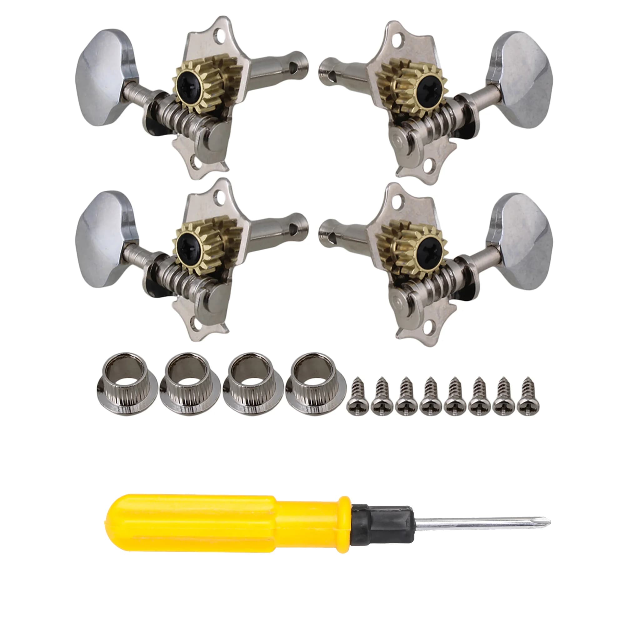 YIBUY 5 pezzi di meccaniche per ukulele in acciaio inossidabile argento 2 L 2 R con viti