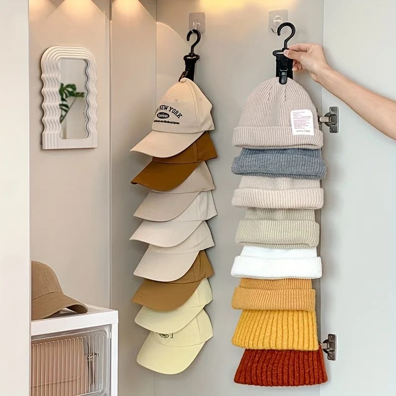 Portacappelli senza foratura, organizer appendibile per porta e armadio con 8 clip antiscivolo per cappellini da baseball, berretti e cappelli.