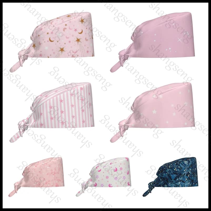 Cappello Chirurgico con Stelle e Luna per Infermiere, Berretto da Sala Operatoria, Cappello da Dottore Donna, Cappello con Bottone per Stomatologia, Cappello Antipolvere per Infermiere di Terapia Intensiva